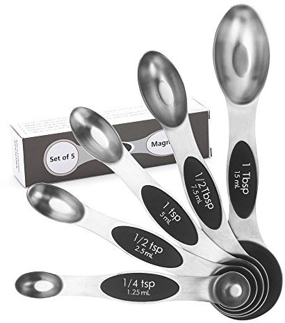 TAMUME Double Sided Stainless Steel Measuring Spoon Set of 5 (Silver 5pcs)