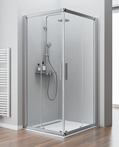 Schulte cabine de douche accès d'angle 90 x 75 x 185 cm droit avec portes de douche coulissantes, profilé aspect chromé, verre de sécurité 6 mm anticalcaire