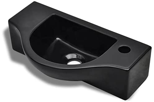 Xhnifbn Lavabo Mural Céramique Noir Vasque Salle de Bain Lave-Mains 45cm | Évier compact en céramique brillante pour petites salles de bain, toilettes et buanderie. Facile à nettoyer.
