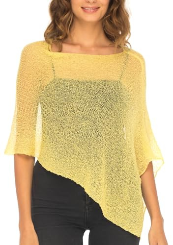 SHU-SHI Damen Poncho Leicht Sommer Transparenter Strick Poncho Schal & Cape, Sheer Cover Up, Pullover Poncho