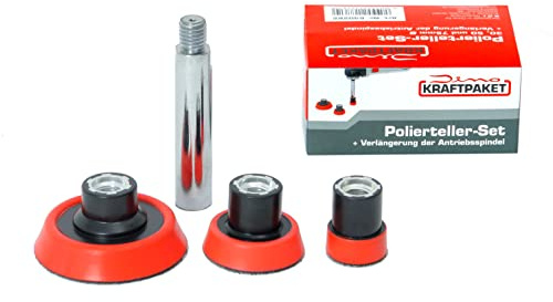 Dino KRAFTPAKET M14-SET Stützteller 30mm 50mm 75mm mit Verlängerungsadapter, Polierteller Set für Rotations-Poliermaschine
