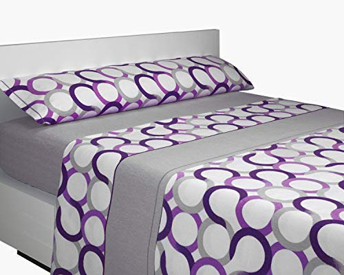 SABANALIA - Juego de sábanas Franela Aros (Disponible en Varios tamaños y Colores), Cama 150, Lila-Gris