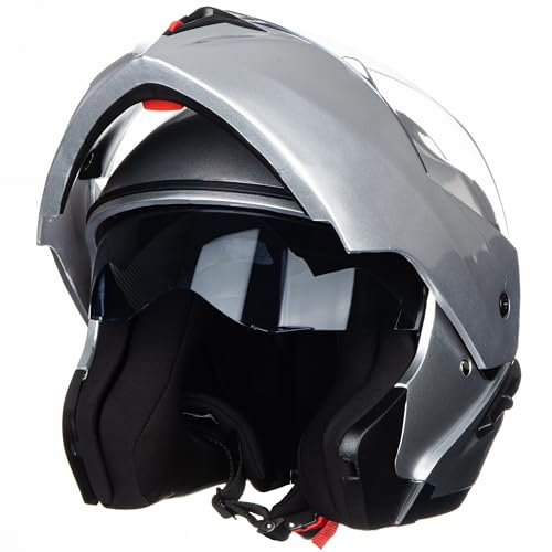 Helm für Motorräder Full-Face Motorcycle Helmet Tragbarer Integralhelme Flip-up Motorradhelm Zertifizierung von ECE (Silbrig, XL)