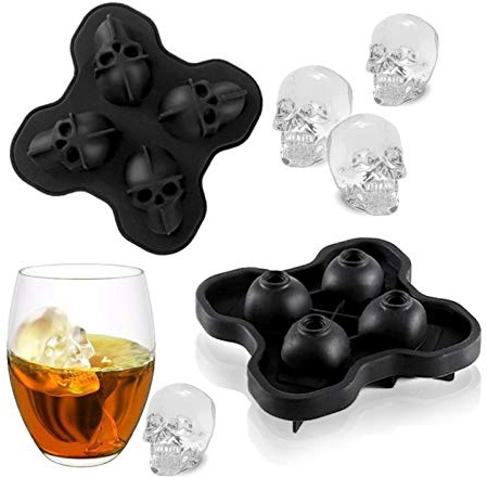 jiuzcare 3D Schädel Eiswürfelform Tablett Eiswürfelschalen Schwarzes Eiswürfelform Silikon 4-in-1 Ice Cube Tray Silikon Eiswürfelbehälter DIY Design Um Cocktails Whisky, Bier, Schokolade, 2 PCS