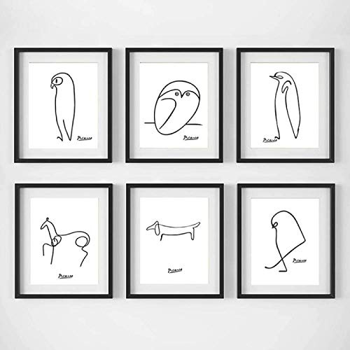 Nordic Minimalist Wand Bilder Picasso Tiere Poster Abstrakte Strichzeichnungen Leinwand Bild Bilder Skandinavische Bild GemäLde Inneneinrichtung Rahmenlos 20x30cm×6pcs