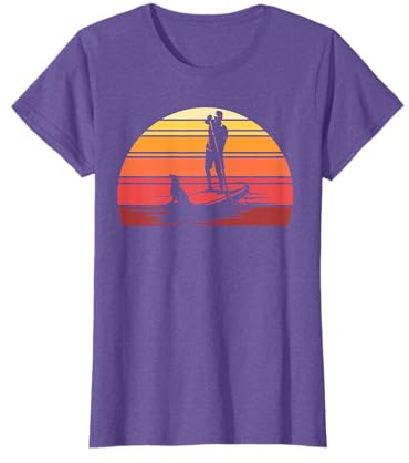 Retro Stand Up Paddler Animal Dog SUP Stand Up Paddling T-Shirt
