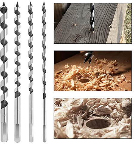 LDEXIN 4 Stück 230 mm Länge Holz Schlangenbohrer Set, 6/8/10/12 mm Sechskantschaft Schiff Schlangenbohrer Stiftspitze Schlangenbohrer für Hartholz, Weichholz