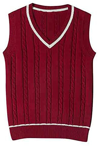 Dawwoti Men Women Sweater Vests Sleeveless Tank Top Cotton Classic Knitted Striped Jumpers Christmas Jumpers Red