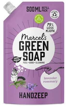 Marcel's Green Soap - Handseife Nachfüllpack Lavendel & Rosmarin - Spender Nachfüllpack - Umweltfreundlich - Vegan - 97% Biologisch abbaubar - 500 ml