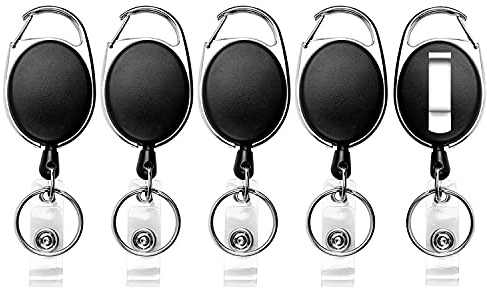 Teskyer 5 Pack Retractable Keyring, Lanyard, Badge Holder for Key Ring, ID Card
