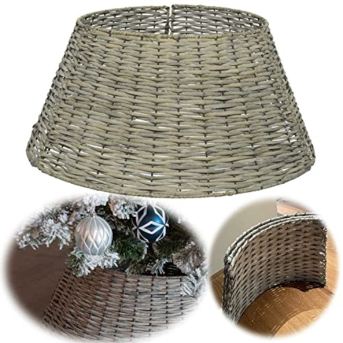 LS-LebenStil Weihnachtsbaum Rock Rattan 57cm Weide Vintage Grau Christbaum-Ständer Umrandung Christmas Tree Skirt Tannenbaumständer Baumständer Abdeckung Verkleidung für den Weihnachtsbaum-Fuß