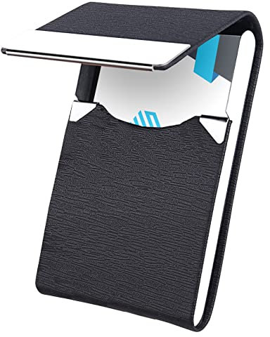 Waylipun Visitenkartenetuis, Professioneller Kartenhalter für Visitenkarten, Edelstahl Aufbewahrungsschützer Taschen Kartenhalter für ID für Büro Herren Damen - Schwarz