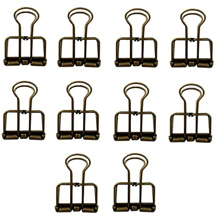 KppeX Metal Skeleton Binder Clips, 10 Pieces, Hollow Bronze, Size 2.2 x 0.59 inches, Gray/Silver