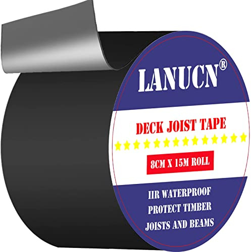 LANUCN Holz Abdeckband für Deck, Terrassen Unterkonstruktion Dichtband für den wasserdichten Außenbereich, Balkenband zum Stoppen von Wasser/Feuchtigkeitsfäule und Rahmenverwitterung, Schwarz