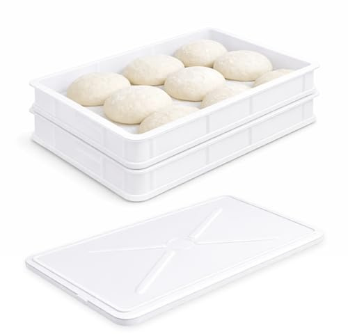 VIRSUS Cassetta con Coperchio per impasti Pizza e Pane HD1, misura 60x40x10 cm e capacità 20 Litri, colore neutro, Contenitore per alimenti, porta impasto per panetti (2 Cassette + 1 Coperchio)