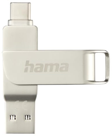 Hama | Pendrive USB-C y USB-A Dual 256 GB | Memoria USB 3.1 de Alta Velocidad 100 MB/s | Diseño Giratorio de Metal | Compatible con PC, Móvil y Tablet | Color Plata