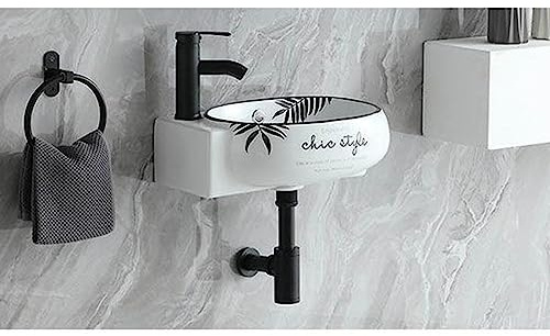 Mini Waschbecken Klein Für Gäste WC - Porzellan Keramik Eckwaschbecken Mit Wandhalterung - Ovales Badezimmer Gefäß Waschbecken Weiß Mit Überlauf (Heißer Und