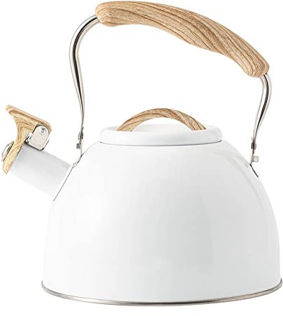 Hervidor de agua de acero inoxidable 3L, retro tetera con silbato mango de madera antiquemaduras para cocina, hervidor de gas, mango resistente al calor para todas las cocinas