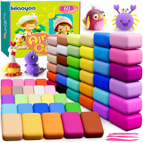 Ixiaoyoo Modelliermasse Lufttrocknend - 60 Farben Knete Lufttrocknend Magischer Knete für Kinder, Geschenk für Jungen und Mädchen im Alter von 3-12 Jahren