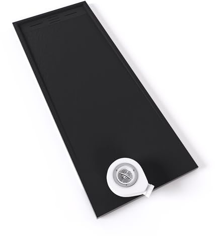 Plato de ducha SMC Hiemal 180x70 cm |Moments of Glass | Gris RAL 7030 – Antiderrapante, Textura Pizarra, Antibacteriano, Resistente a agentes químicos – Incluye válvula y rejilla