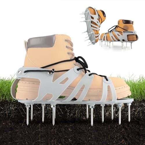 JIAN BOLAND Scarpe aeratore per prato – Scarpe avvolgenti con lacci, per aeratore da prato, suola flessibile e pieghevole, taglia unica, strumenti per l'aerazione dell'erba