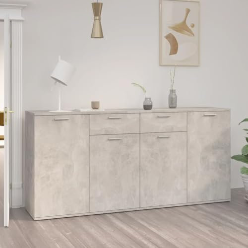 FOZICV Sideboard Betongrau 160x36x75 cm Holzwerkstoff Multifunktional Lagerschrank Reichlich Stauraum für Bücher, Multimedia-Geräte und andere Gegenstände zur Verfügung Schubladenschrank
