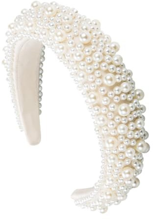 Haarband mit Kunstperlen, für Hochzeit, Stoff, Perlen, dick, gepolstert, breit, Brautschmuck, eleganter Perlenkopfschmuck, modisches Accessoire