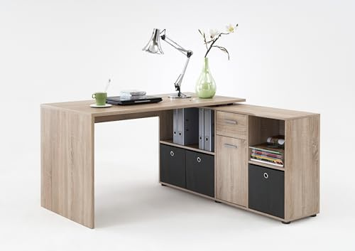 möbelando Schreibtisch >LEXO/LEX< in Eiche Dekor - 135,7x74,2x135,7cm (BxHxT)