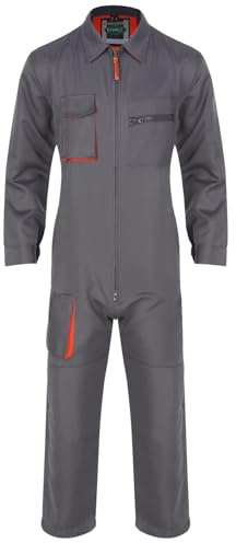 RUNQHUI Uomo Tuta da Lavoro Manica Lunga Cerniera Tuta Multitasca Abbigliamento da Lavoro S-4XL, grigio, XL