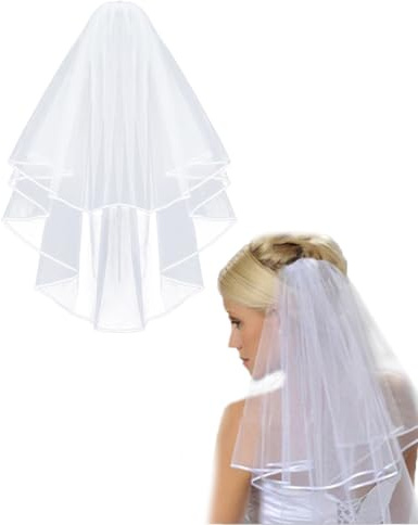 KGDUYC 1 Stück Hochzeit Brautschleier - Braut Bridal Tüll mit Kamm Tüll Hochzeitsschleier Hochzeit Kurzer Schleier mit Kamm,für Hochzeit Kostümpartys Rollenspiele Fotografie(Weiß)