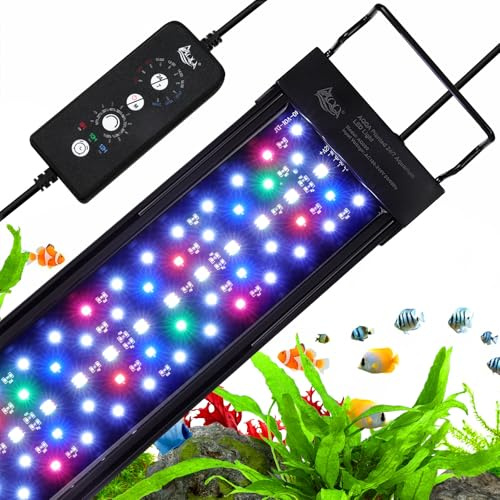 AQQA Aquarium LED Beleuchtung,18W Vollspektrum 24/7 Modus Aquarium Licht,Einstellbare Timer Helligkeit Aquarium Lampe,Aquariums Pflanzenlicht mit Ausziehbarer Halterung,für 45-60cm Fischtank