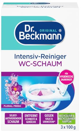 Dr. Beckmann Intensiv - Reiniger WC-Schaum Floral Fresh | 3 x 100 g | Selbstaktivierender, Violetter Farbschaum | Portionsbeutel | Frischer Floral-Fresh-Duft