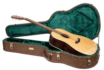 Crossrock Designer Serie – Universelles Holzetui für Gibson Acoustic J45 und Martin Dreadnought Gitarren – Sicherheitsschloss, Metallfüße, Stauraum – Blossom Brown (CRW530DBQ)