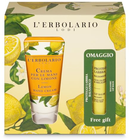 L'Erbolario - LIMONE Confezione Regalo Crema Mani - Pacchetto contenente 2 Creme Mani Nutriente da 40 ml l'uno + in Omaggio 1 NutriLabbra da 4,5 ml ai 4 Burri