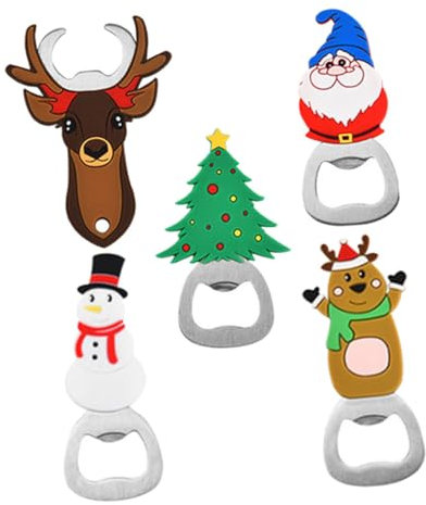 ABOOFAN 5pcs Christmas Cartoon Bottle Opener Set Stainless Steel Portable Beer and Soda Cap Openers Festive Xmas Decorations Party Tool for Adults