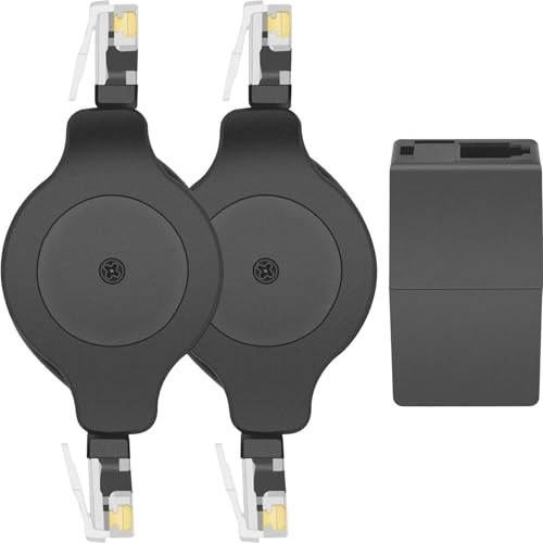 NECABLES 2+1Pack 2pcs Retractable Phone Cord for Landline 4ft Auto Rewind Telephone Handset Cord RJ9 4P4C Male to Male and 1pc RJ9 Coupler - 4 Feet Kit