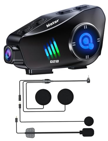 OBEST Helm-Headset mit Kamera, Helm Headset Bluetooth mit Kamera,Kabellose Motorrad Bluetooth-Kommunikation, 360° Verstellbares Design, Für Motorrad, Reiten, Skifahren & Outdoor