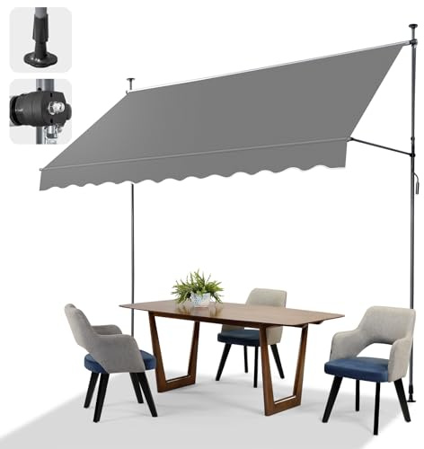LEADZM Klemmmarkise Balkonmarkise 300 cm Breit,Grau | Ohne Bohren Mit Handkurbel, Wasserdichter UV-Beständiger Sonnenschutz, Höhenverstellbar Für Terrasse, Balkon, Garten & Laden