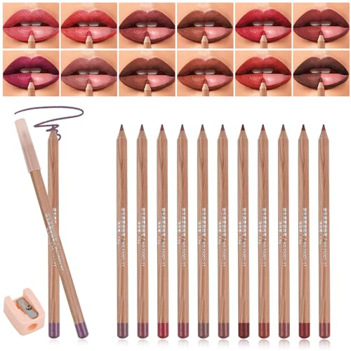 Lipliner Pencil, 12 Colores Lápices Delineadores de Labios, Perfilador Labios Permanente, Delineador de Labios de Alta Pigmentación Crayon para Mujeres, Suave y Cremoso Enriquecido