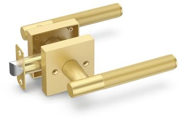 Asidrama Confezione da 1 maniglie per porta dorate, maniglia per porta con pomelli per interni per camera da letto o bagno, maniglie per porte interne in oro spazzolato resistente con serrature per