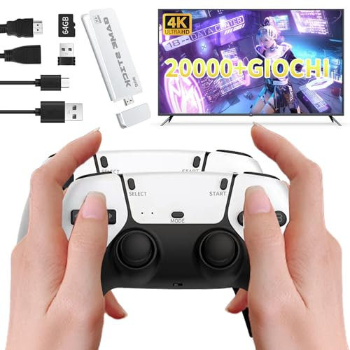 Retro Game Stick, Console da gioco retrò 20000+ Giochi Classici Integrati con 2 gamepad wireless, Console di Gioco Retrò da 23 emulatori, HDMI 4K, 64GB, console per videogiochi plug & play per TV