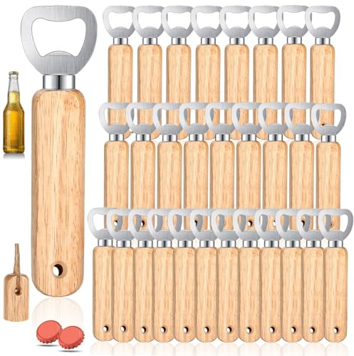 30 Stück Flaschenöffner Holz, Holzgriff Bier Kronkorkenöffner mit Löchern, Tragbare Kapselheber, Personalisierter Bierflaschenöffner mit Holzgriff für Zuhause, Küche, Bar