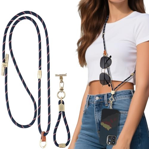 Cordon Téléphone Portable Universelle, 3 en 1 Courroie de téléphone réglable avec Patch en métal, Chaîne autour du cou, du poignet et de l'épaule, Lanière de téléphone en nylon -Couleur mélangée