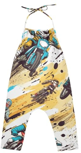 Motorbike Girls' Backless Jumpsuits Romper Pants Summer Tie-Up Strap Onesie, 1 T