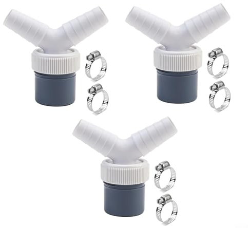 3Pack PVC Drain Pipe Y Adapter, 40mm Outlet Double Connection Hose Fitting with Clamps for Dishwasher Washing Machine Kitchen Sink Siphon Installation Grey White(Double Connection Y)