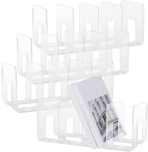 KOHAND 4 Pcs Clear Acrylic Magazine Holder, 4 Slots Acrylic File Sorter, Bookshelf Filing Rack Kitchen Lid Organizer for Small Handbags, Envelopes, Mail, Document, Notebook, Binder, Purse