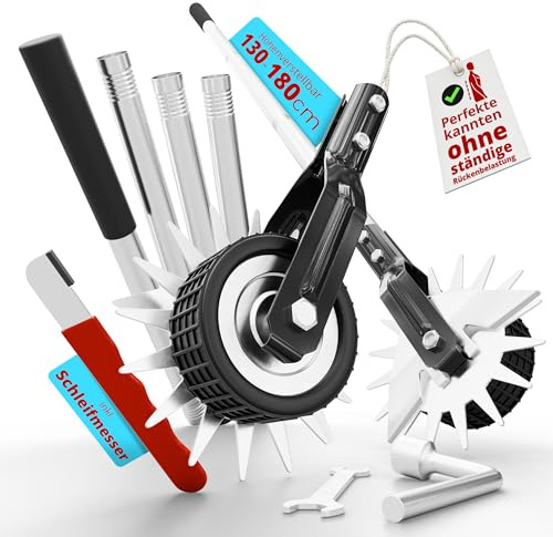 GRÜNTHOR Rasenkantenschneider – Verstellbarer Edelstahl-Handgriff, Ergonomisch, gut ausbalancierte Rollen, Inklusive Schleifmesser