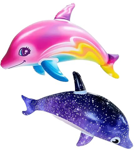2 Pcs Inflatable Pool Toys 35.43(90 CM) Inflatable Toys Dolphin, Flow-Up Dolphin Pool Float, Inflate Pool Float Dolphins Water Toy for Swimming Pools, Hawaiian Beach Party, Birthday Party Decorations