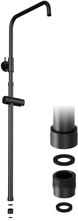 JOHO Edelstahl Duschstange, Steigrohr, Duschsystem Zubehör, Wandstange für Regendusche, Duschsäule 69-111cm verstellbar mit höhenverstellbarem Handbrausehalter und Gewindeadapter, Schwarz