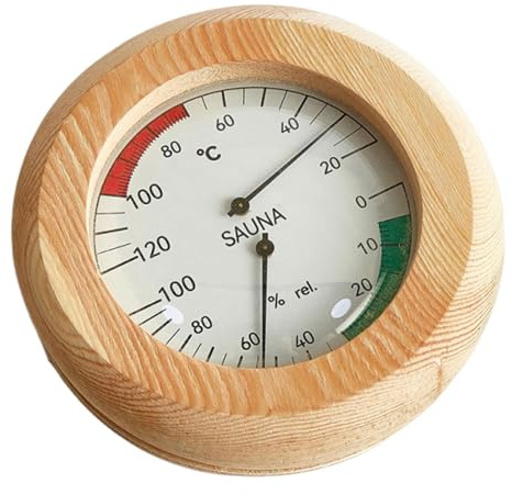 Harilla Thermomètre et hygromètre de sauna en bois, température 20-120 °C, humidité 0-100%, accessoires d'intérieur, rond, diamètre 13 cm